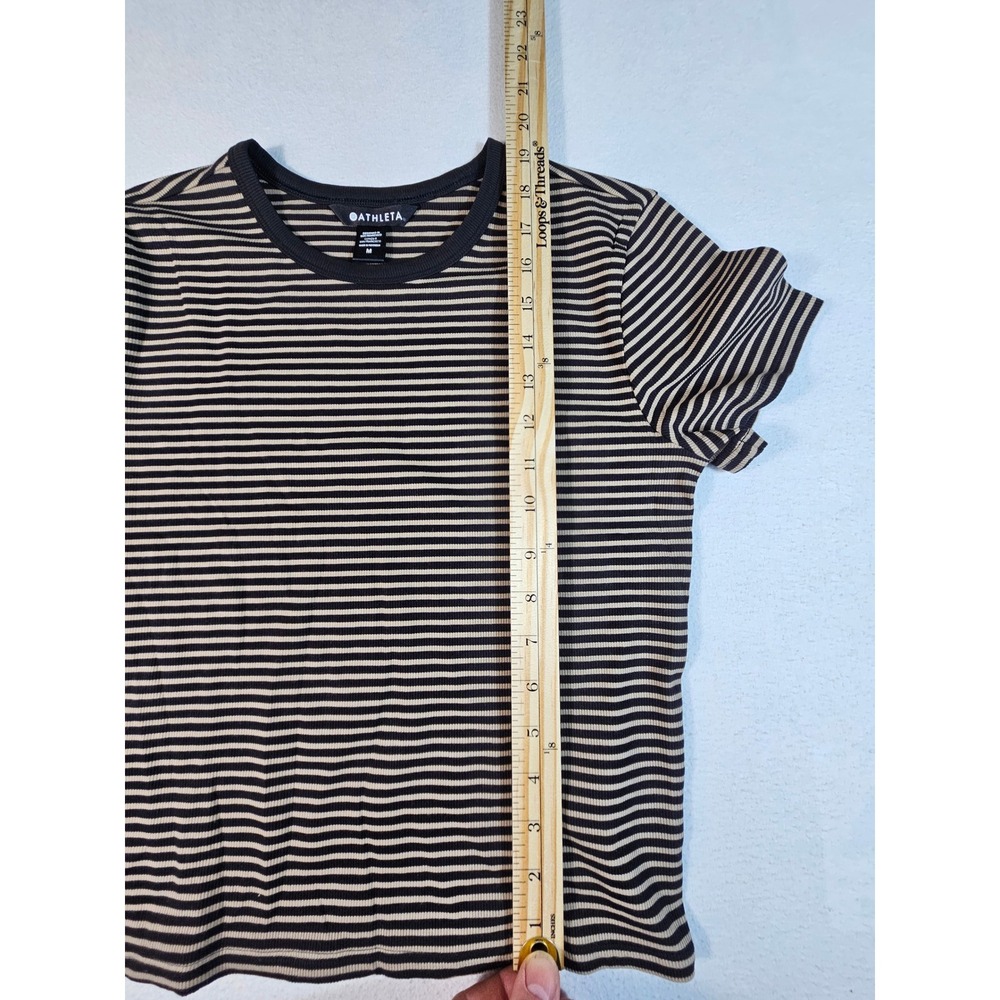 Athleta Signature Rib Crop Tee Striped Black Tan Short Sleeve Modal Top M NEW - Picture 4 of 10